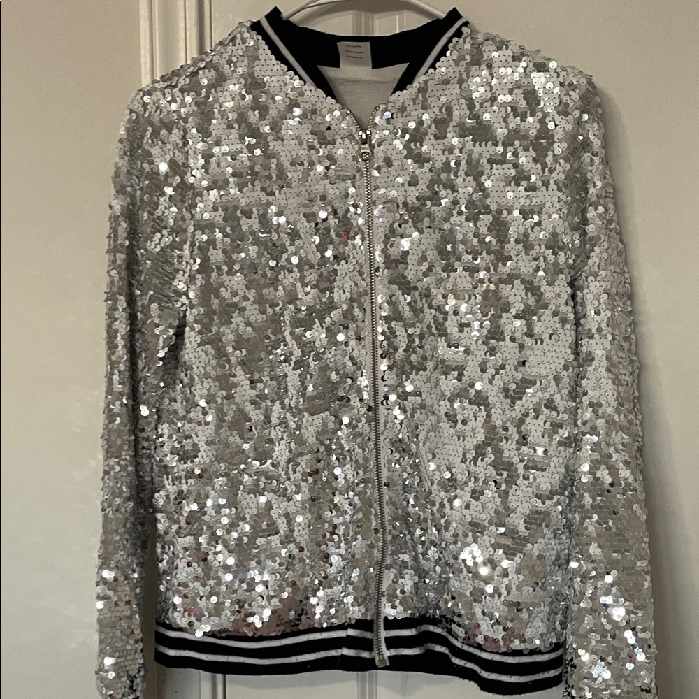 Wonder Nation Silver Sequin Bomber Jacket